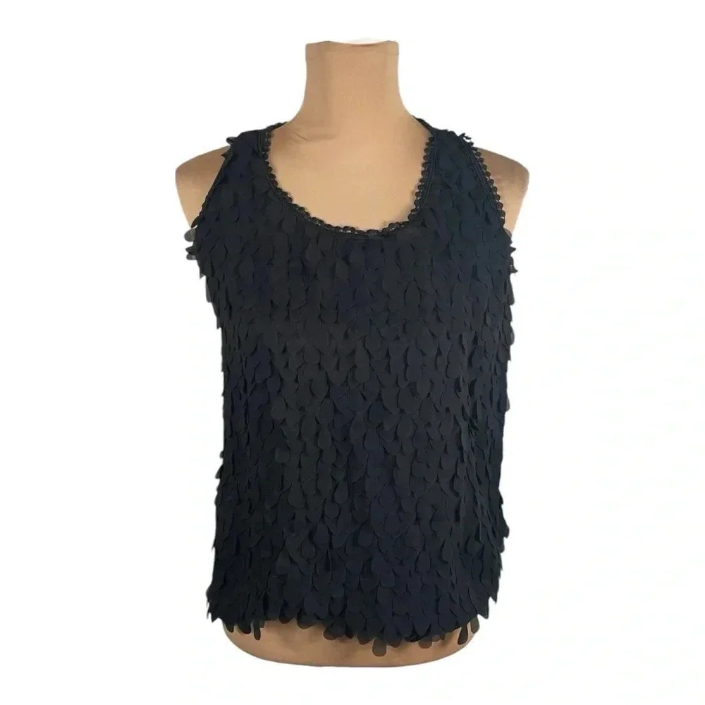 Made In Italy Black Floral Ruffle Front Blouse Medium